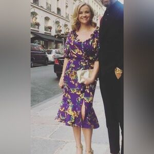 SALONI Purple and Yellow Floral Midi Dress